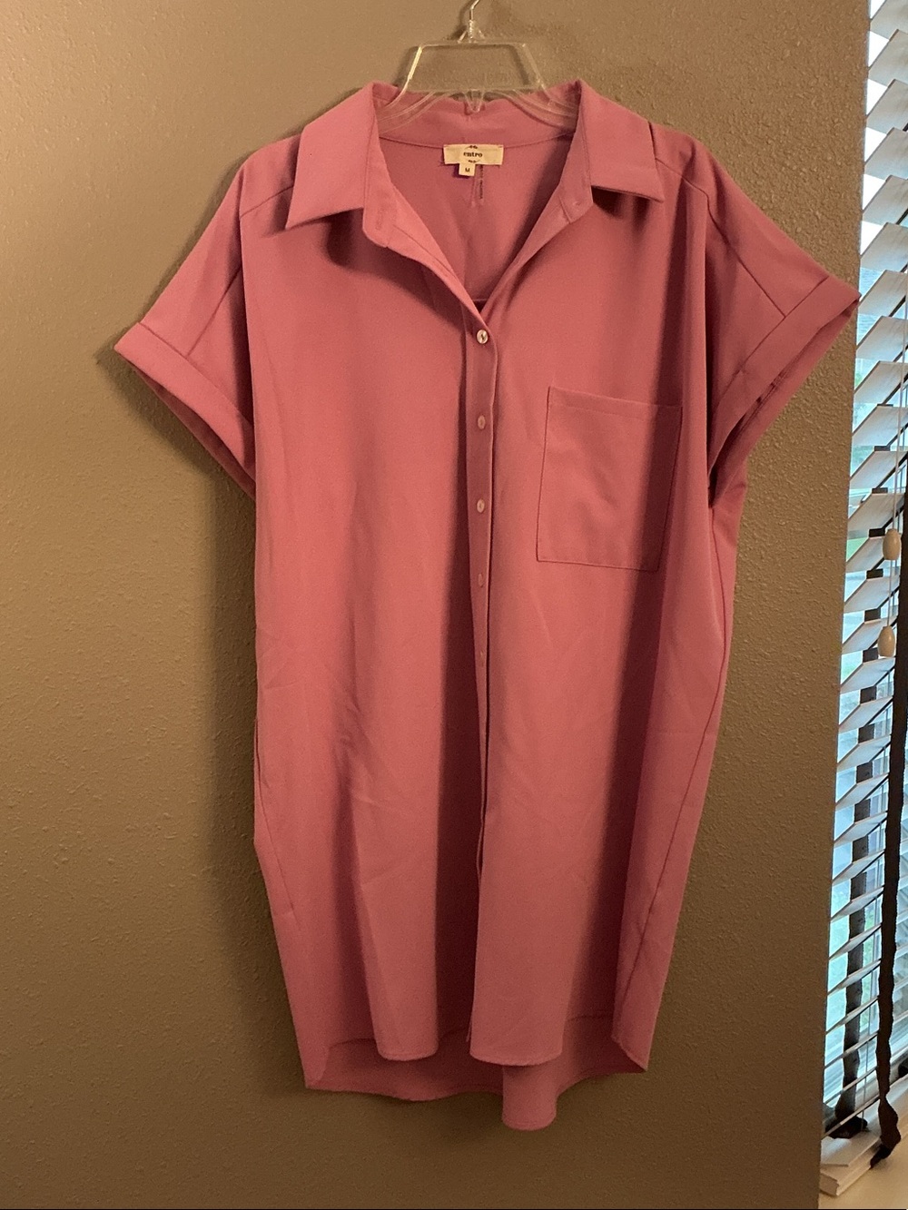 entro Pink Short Sleeve Button-Front Mini Dress